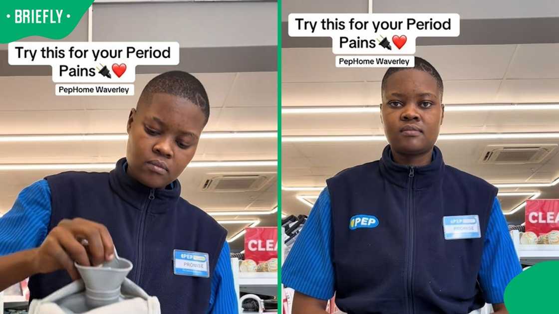 A PEP Home employee showed a wearable hot water bottle.