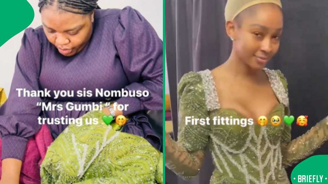 The making of Zama Gumbi’s wedding dress was shared step-by-step in a popular TikTok video The making of Zama Gumbi’s wedding dress was shared step-by-step in a popular TikTok video