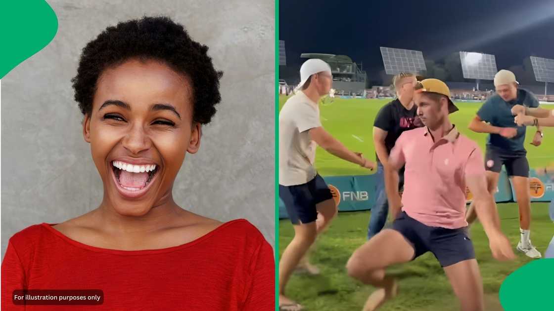 The group was at a stadium infront of a crowd who came to watch rugby