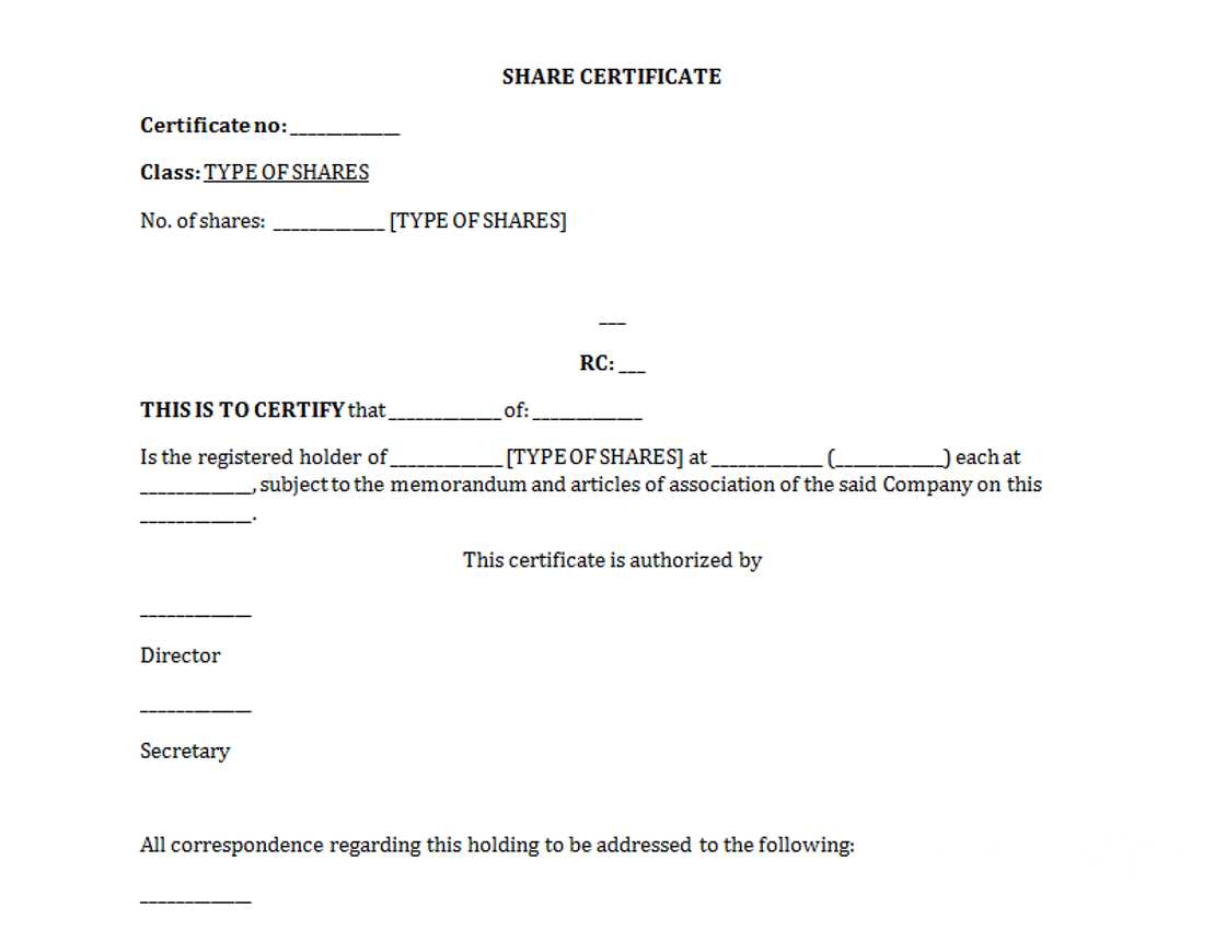 share certificate template word