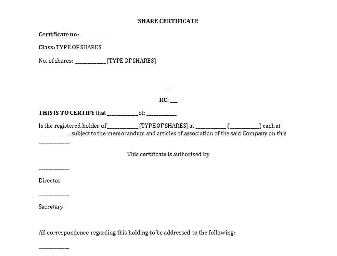 share certificate template word share certificate template word