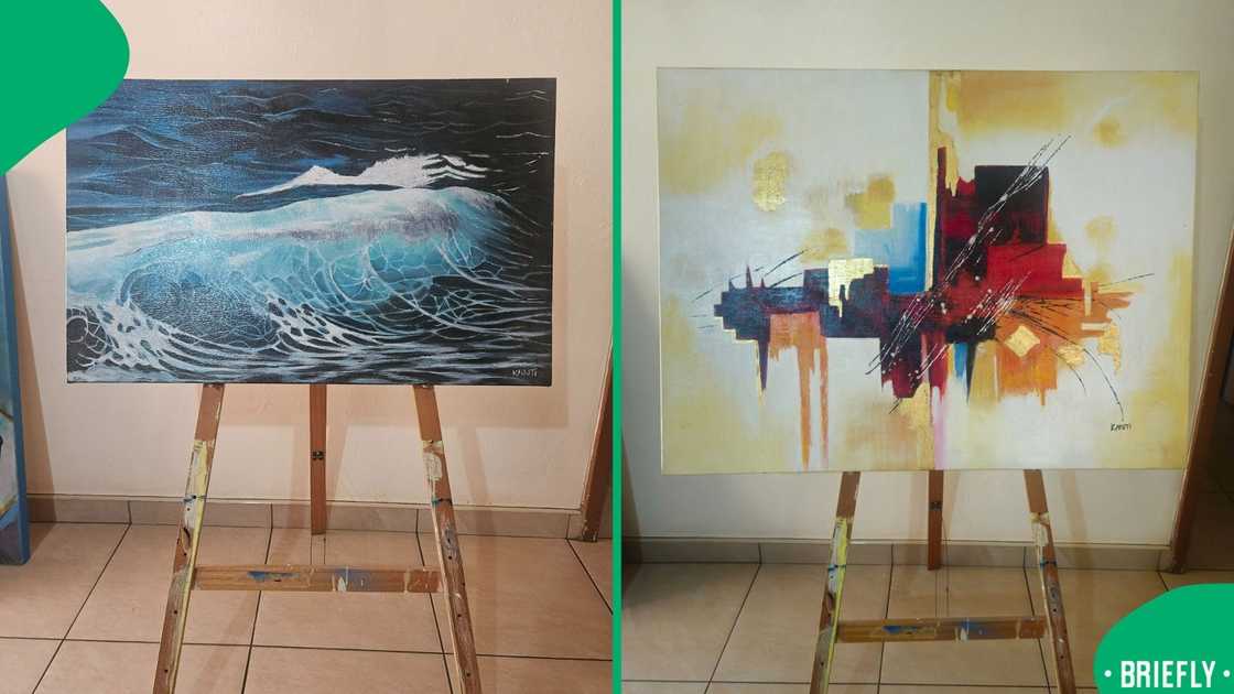An abstract and seascape oil painting. An abstract and seascape oil painting.