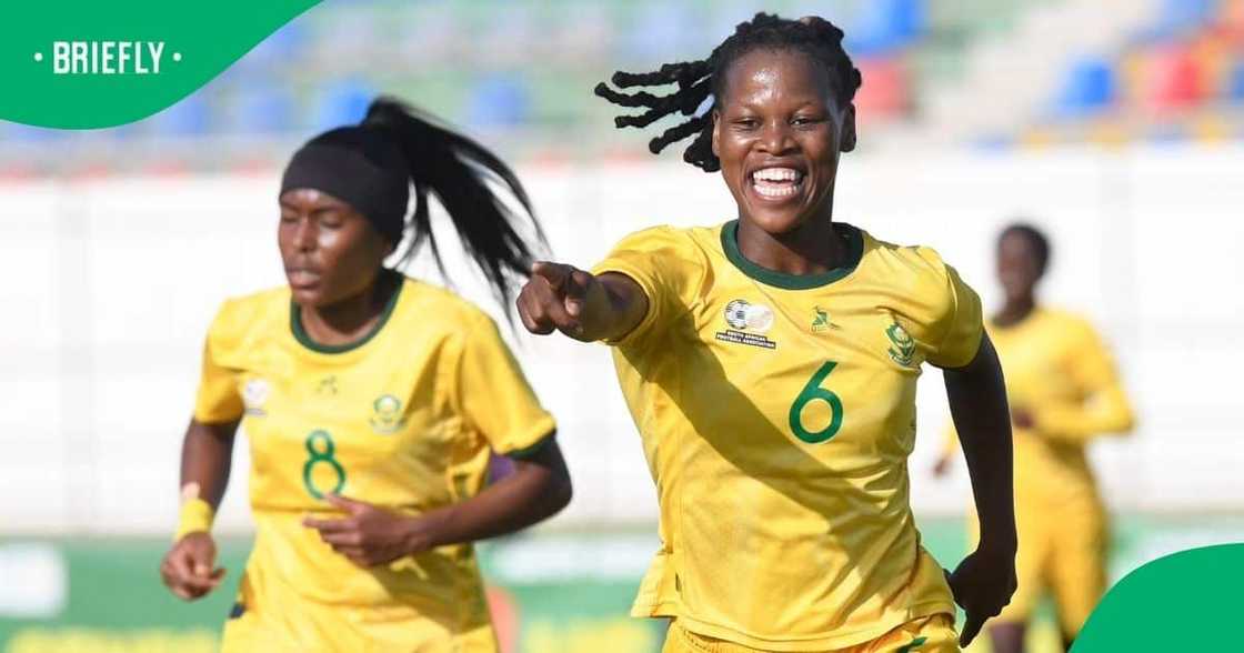 Noxolo Cesane celebrates her goal for Banyana Noxolo Cesane celebrates her goal for Banyana