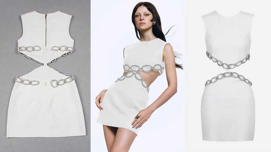 Crystal embroidery cutout gown with round neckline Crystal embroidery cutout gown with round neckline