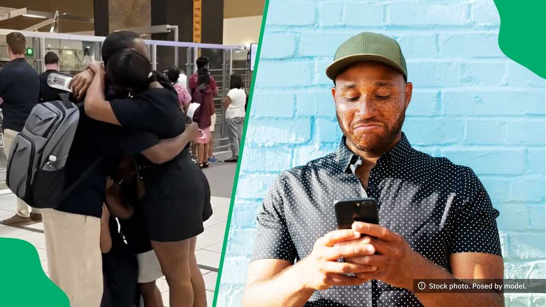 A family said goodbye to a father at the airport, and people got emotional.