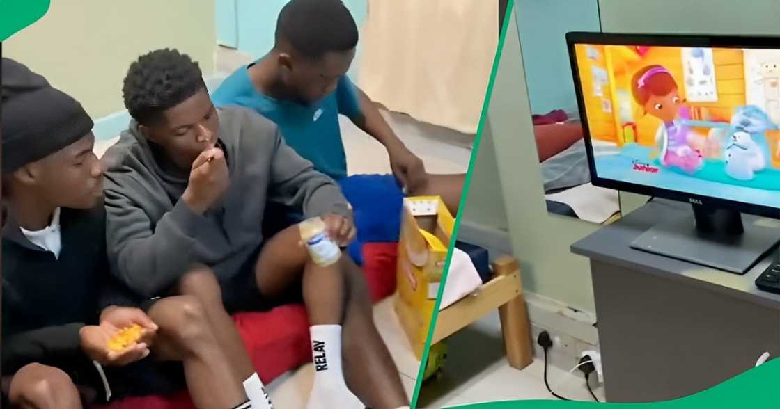Boys watched cartoon in a res room Boys watched cartoon in a res room
