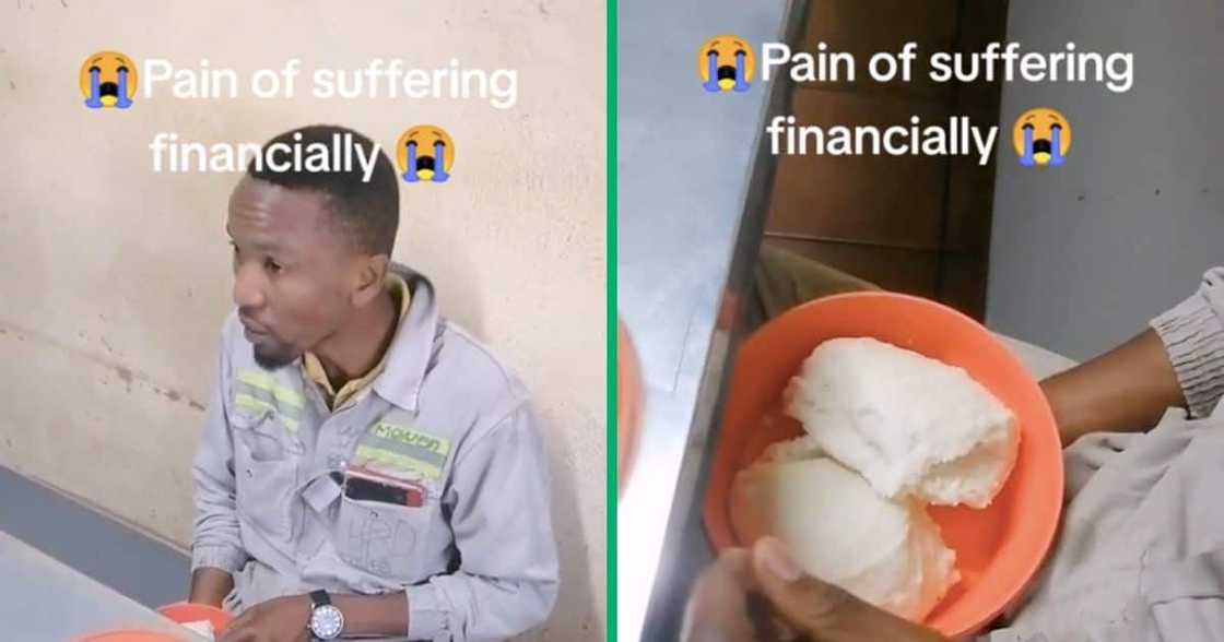 A man eats pap with nothing to have it with and cries about his finances A man eats pap with nothing to have it with and cries about his finances