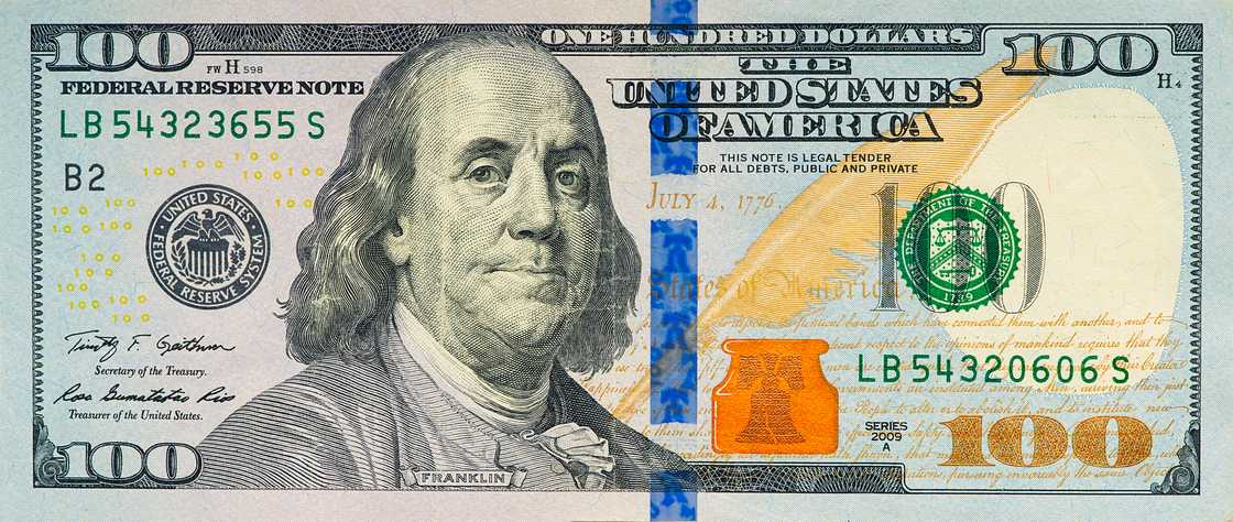 Large fragment of 100 hundred dollars bill banknote. Large fragment of 100 hundred dollars bill banknote.