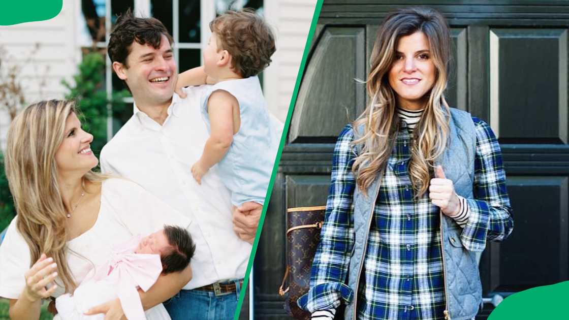 Brighton is smiling for a snap alone and with Duncan and their kids