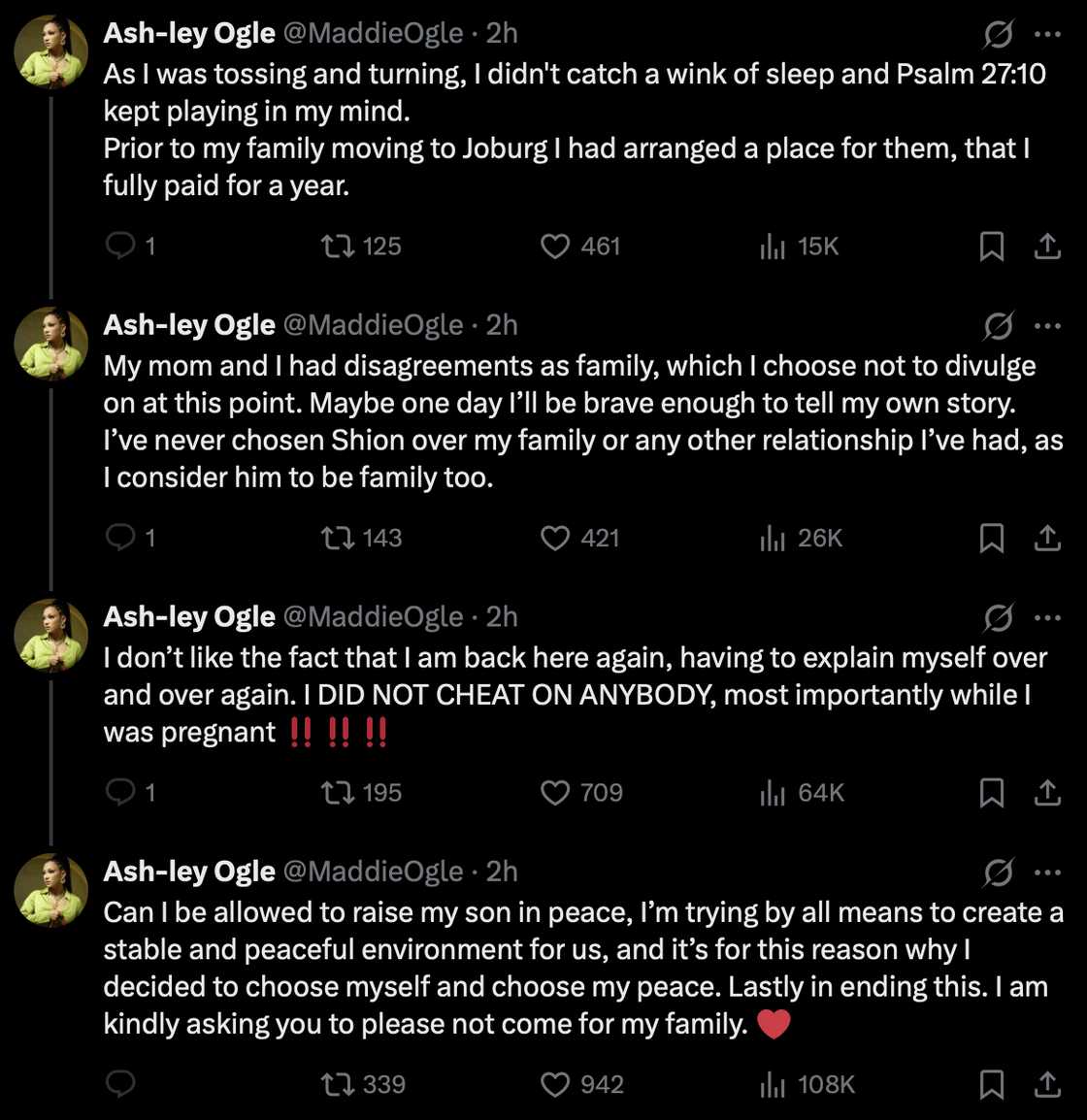 Ashley Ogle poured water on her mother's allegations