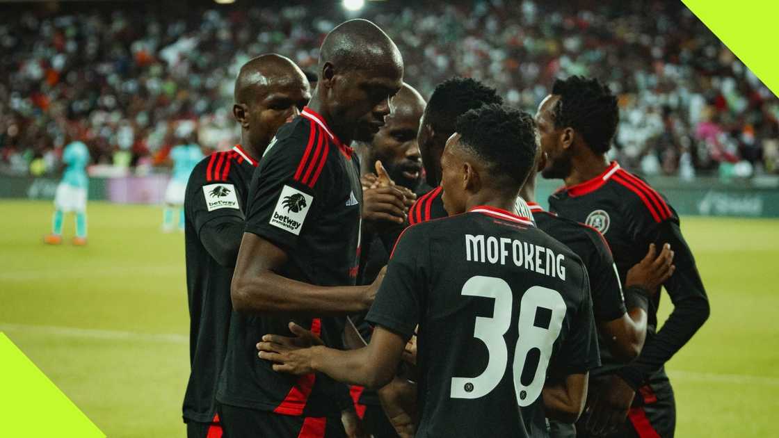 Orlando Pirates celebrate a 1-0 victory over Richards Bay FC Orlando Pirates celebrate a 1-0 victory over Richards Bay FC
