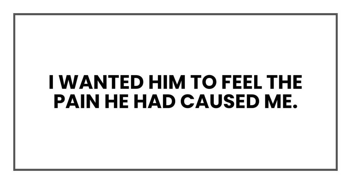 I wanted him to feel the pain he had caused me. I wanted him to feel the pain he had caused me.