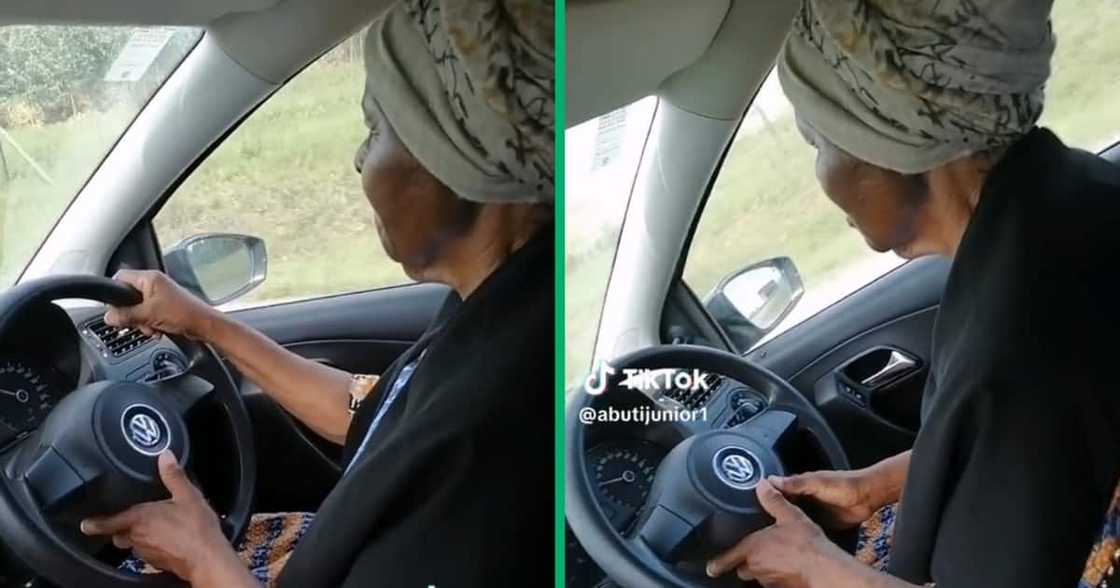 An old woman drove a VW polo