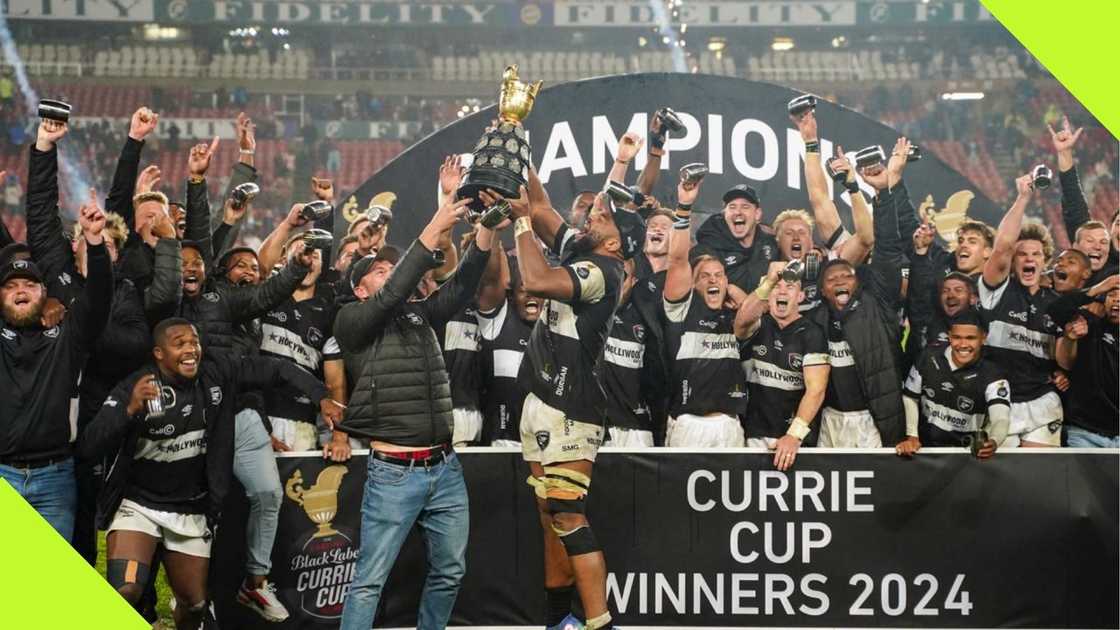 Sharks stars lift the Currie Cup after defeating the Loins in the final. Photo: Briefly News/ Willem Loock. Sharks stars lift the Currie Cup after defeating the Loins in the final. Photo: Briefly News/ Willem Loock.