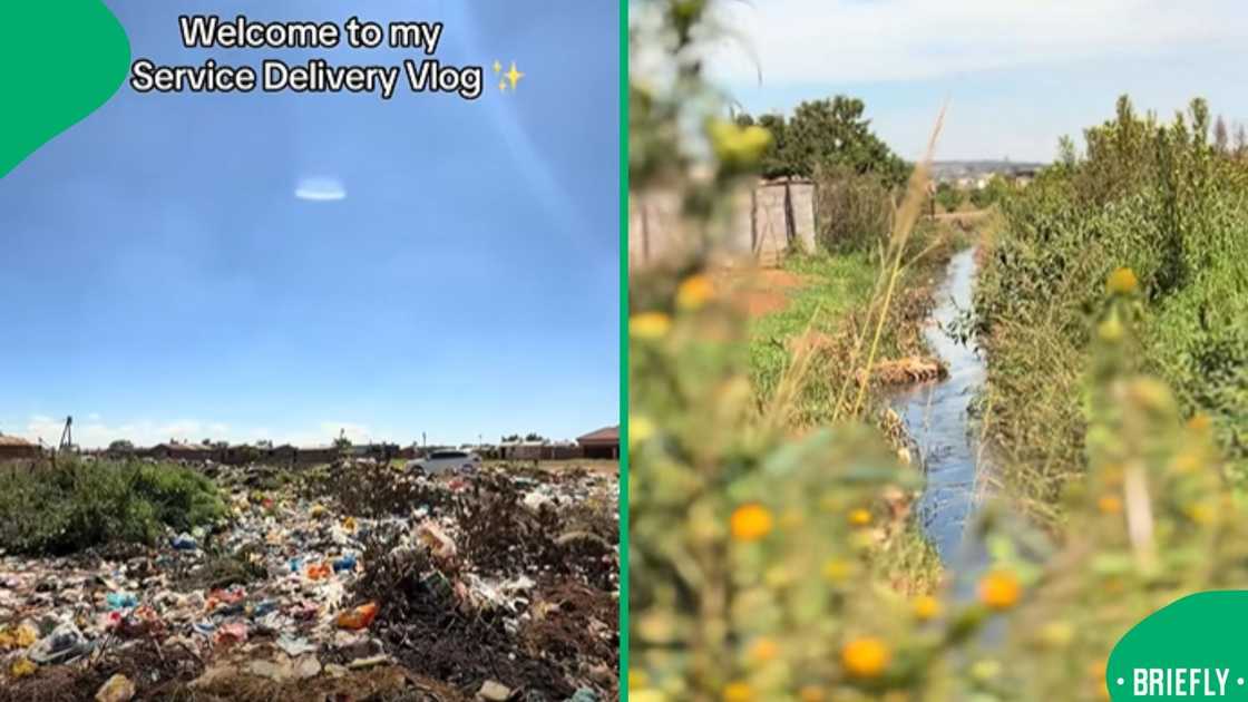 The image on the right showed the dirty river with sewage flowing into the stream The image on the right showed the dirty river with sewage flowing into the stream