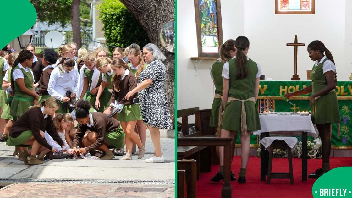 The picture on the right displayed girls lighting candles The picture on the right displayed girls lighting candles