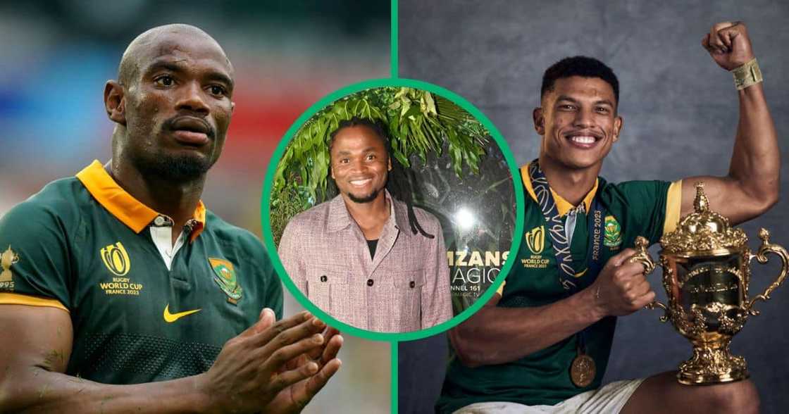 Former Kaizer Chiefs player Siphiwe Tshabalala and Springbok player Makazole Mapimpi hung out with Kurtlee Arendse Former Kaizer Chiefs player Siphiwe Tshabalala and Springbok player Makazole Mapimpi hung out with Kurtlee Arendse
