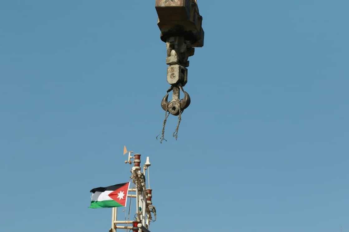 The remains of the snapped cable still hang from the crane after Monday's accident on the dockside in Aqaba The remains of the snapped cable still hang from the crane after Monday's accident on the dockside in Aqaba