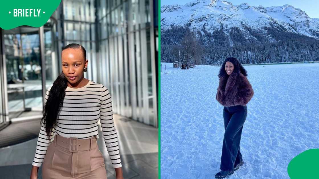 A South African woman posed in the snow during her Switzerland trip. A South African woman posed in the snow during her Switzerland trip.