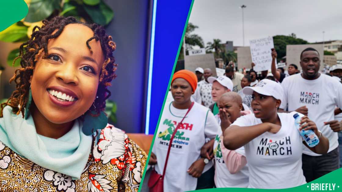 Ntsiki Mozwai offered a cheeky reaction to a protester's arrest