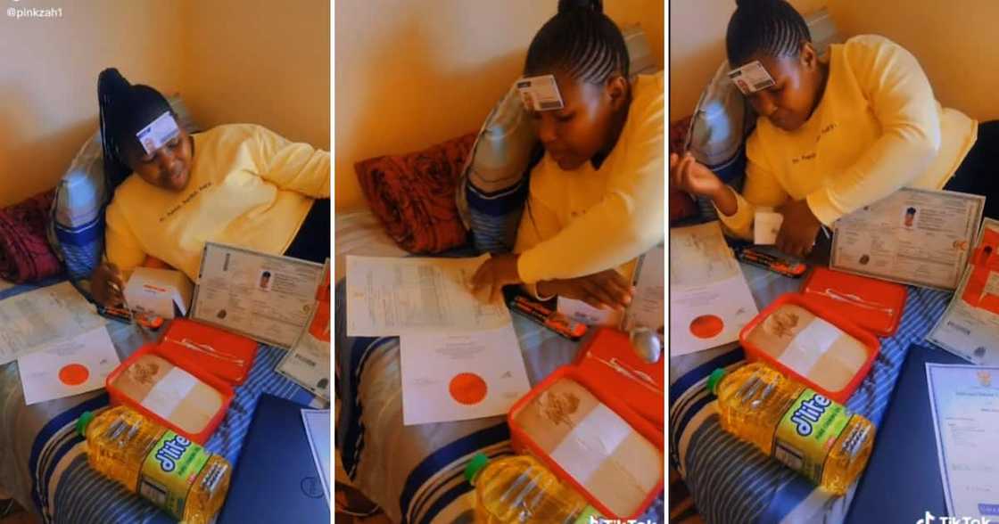 A lady flexed her qualifications, licence, cooking oil and ice cream in a video. A lady flexed her qualifications, licence, cooking oil and ice cream in a video.