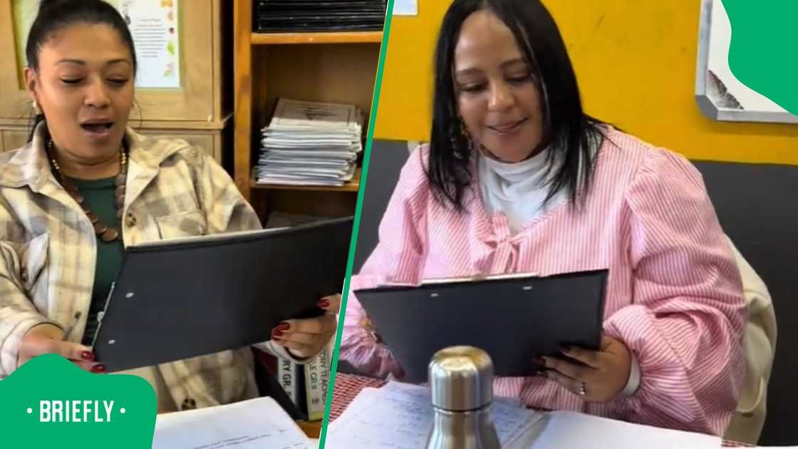 Teachers are in disbelief as learners give them their old photos to sign, showing a funny throwback. Teachers are in disbelief as learners give them their old photos to sign, showing a funny throwback.