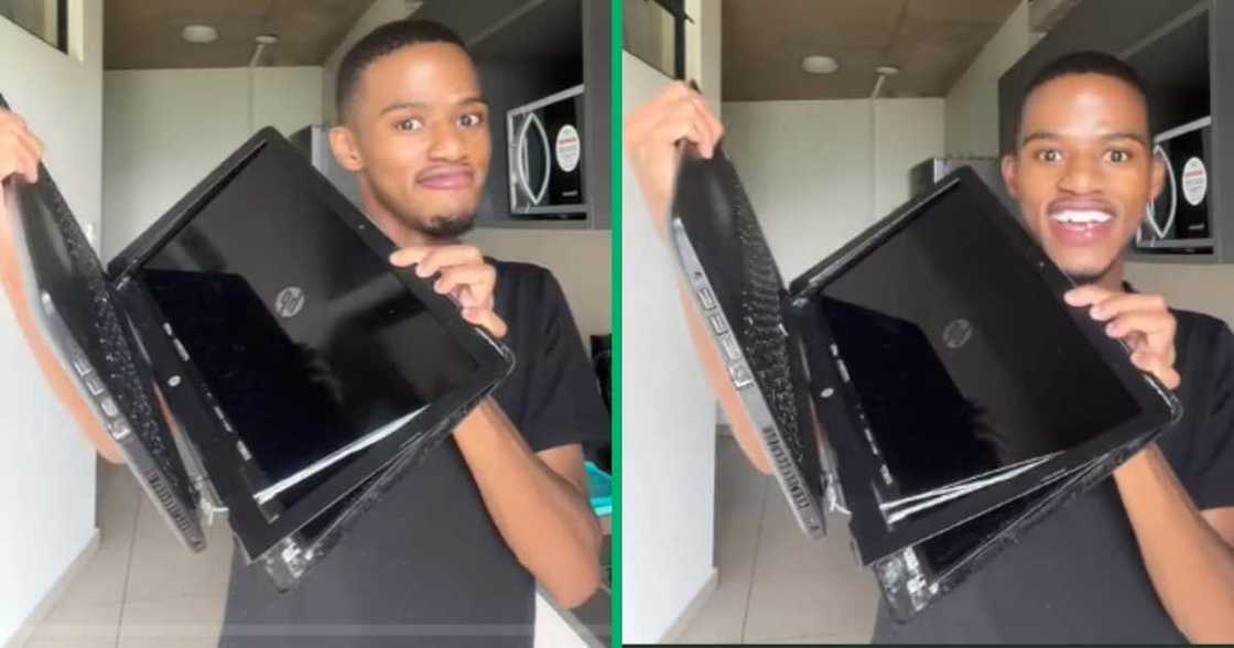 The TikTok video unveils a South African student's laptop held together by cords, looking like scrap parts The TikTok video unveils a South African student's laptop held together by cords, looking like scrap parts