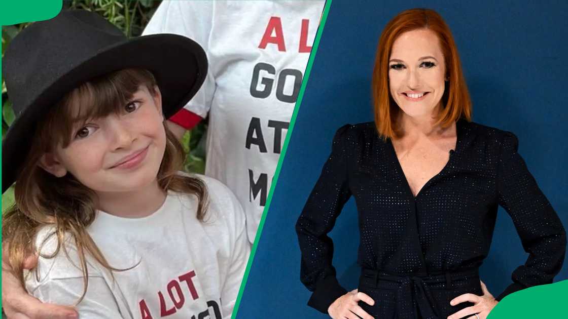 Genevieve Mecher wearing matching t-shirt with her mum and her mum wearing a blue jumpsuit