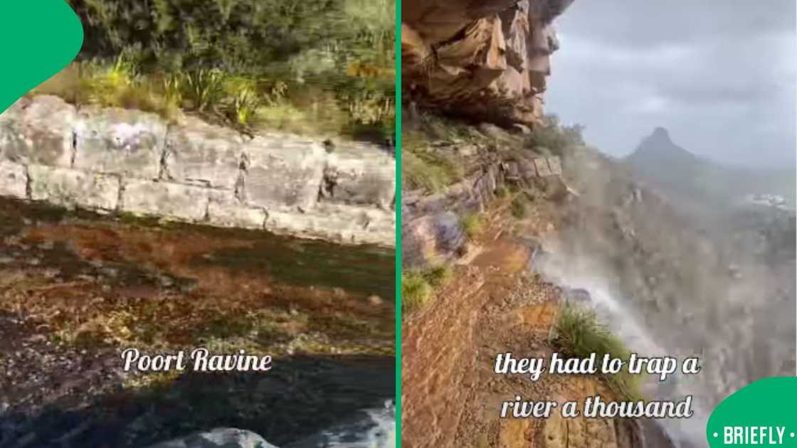 The image on the right showed the waterfall on top of Table Mountain