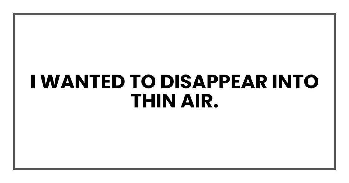 I wanted to disappear into thin air. I wanted to disappear into thin air.