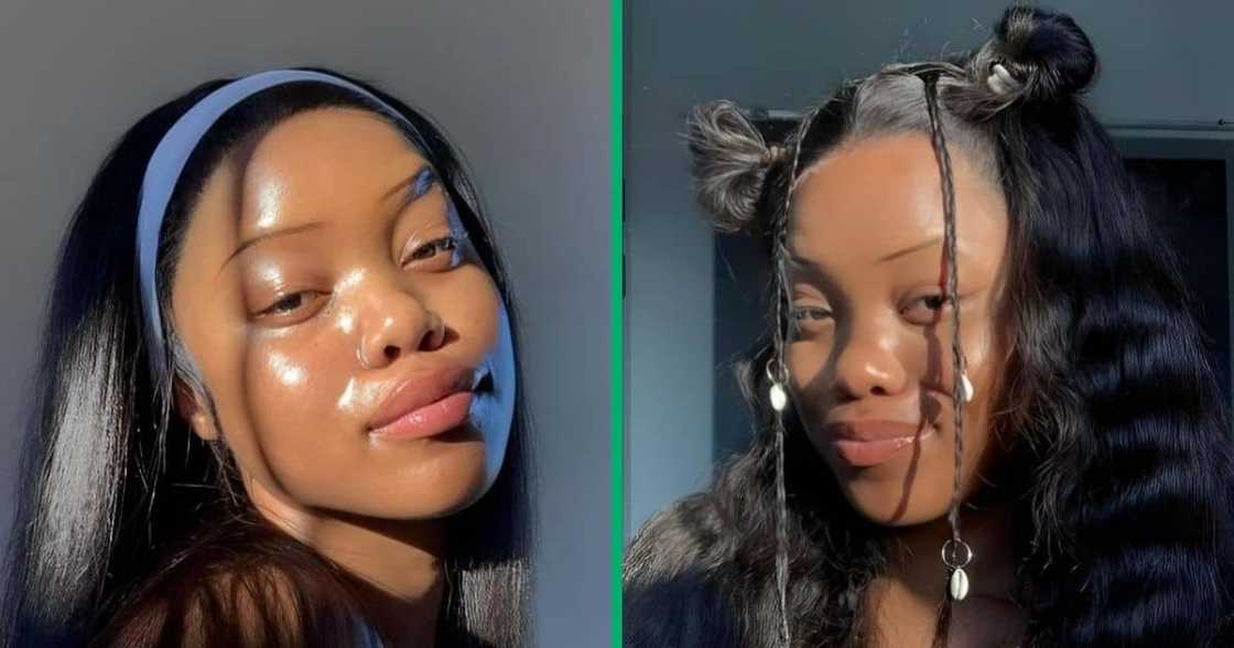 Black woman shows off her flawless skin. Black woman shows off her flawless skin.