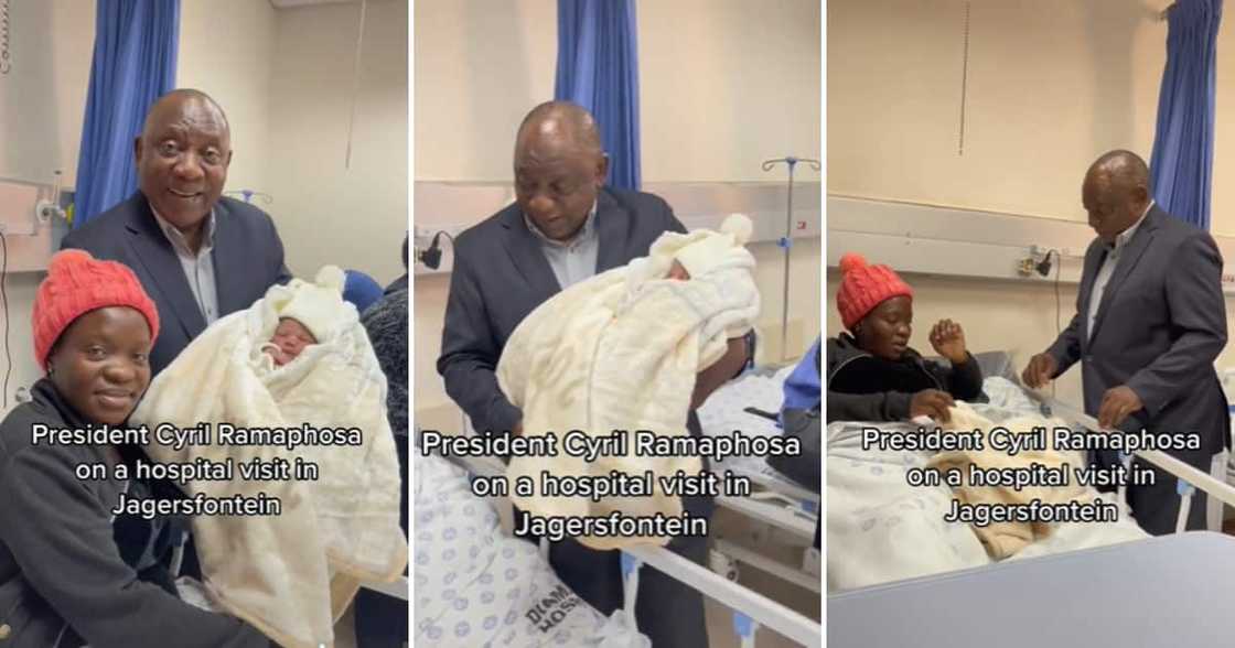 President Cyril Ramaphosa and a new mom and her baby girl President Cyril Ramaphosa and a new mom and her baby girl