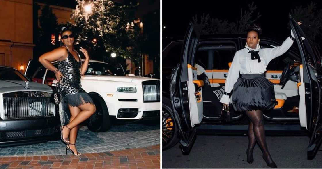 Shauwn MaMkhize next to her car collection, including a Rolls Royce Black Badge. Shauwn MaMkhize next to her car collection, including a Rolls Royce Black Badge.