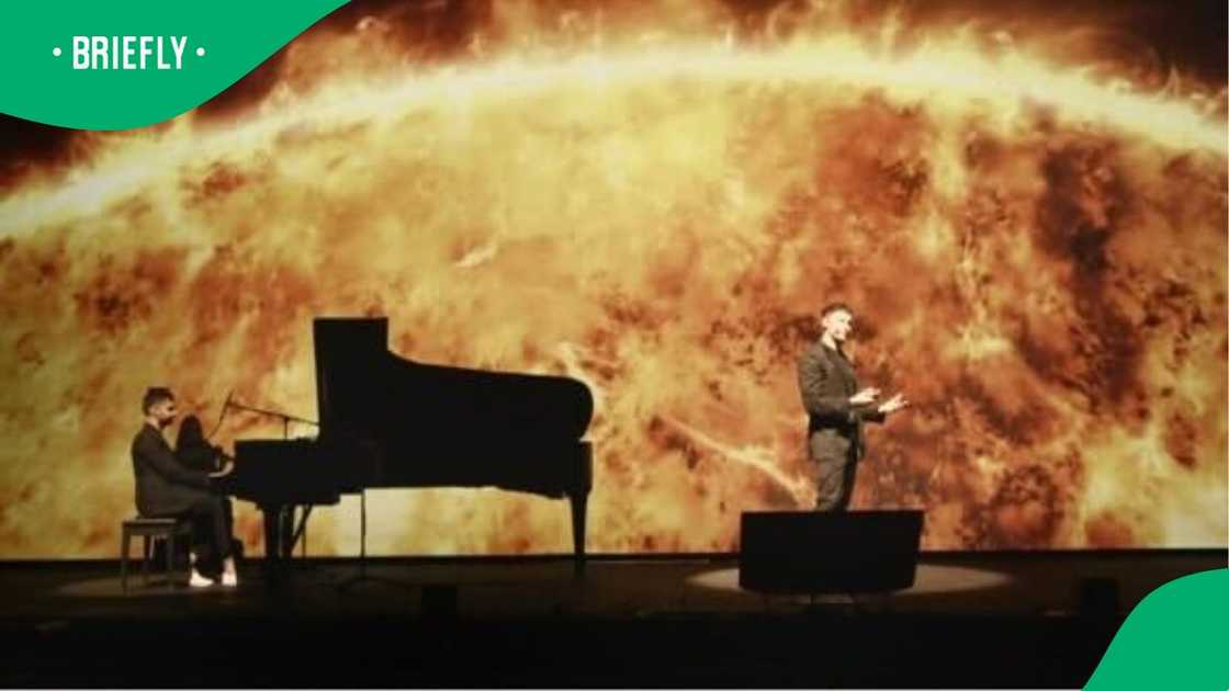 Physicist Dr. Luca Pontiggia and composer-actuary Yasheen Modi performing at the Johannesburg Theatre. Physicist Dr. Luca Pontiggia and composer-actuary Yasheen Modi performing at the Johannesburg Theatre.