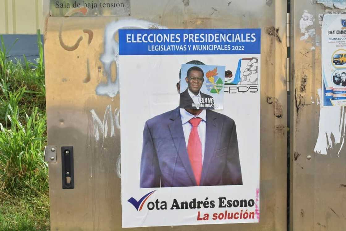 A campaign poster for Obiang is pasted over a poster of rival candidate Andres Esono Ondo of the Convergence for Social Democracy (CPDS), Equatorial Guinea's sole authorised opposition  party A campaign poster for Obiang is pasted over a poster of rival candidate Andres Esono Ondo of the Convergence for Social Democracy (CPDS), Equatorial Guinea's sole authorised opposition  party