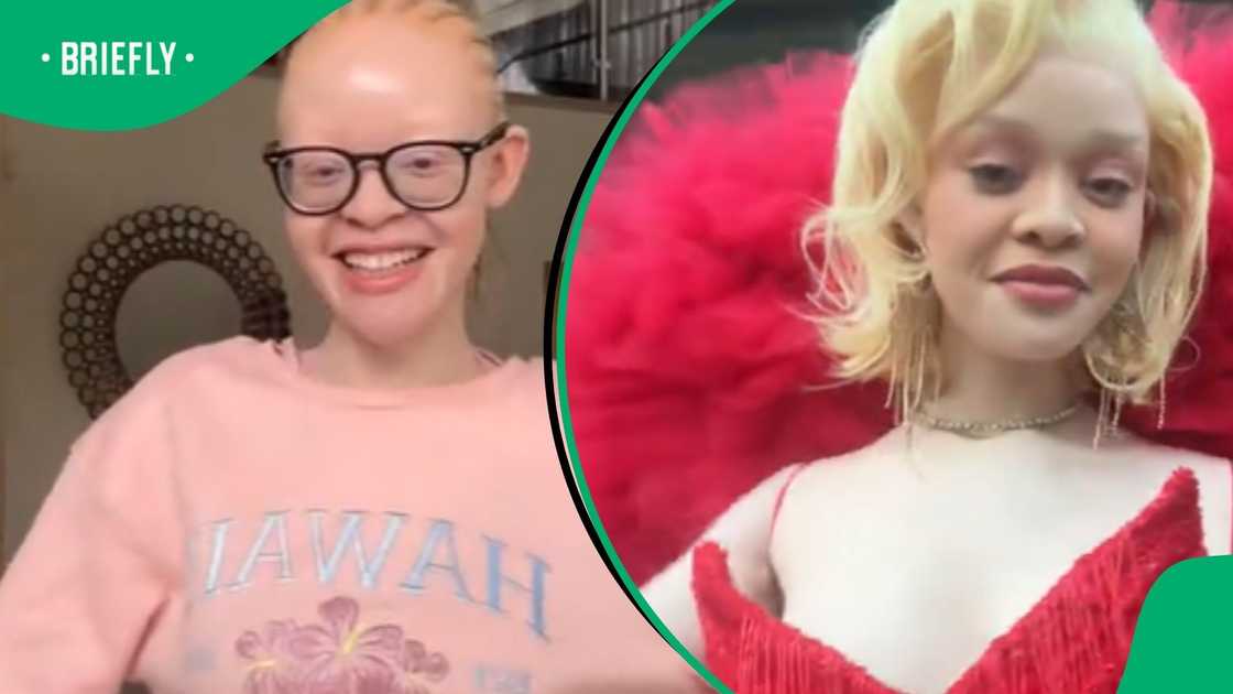Girl show of her before and after matric dance transformation.