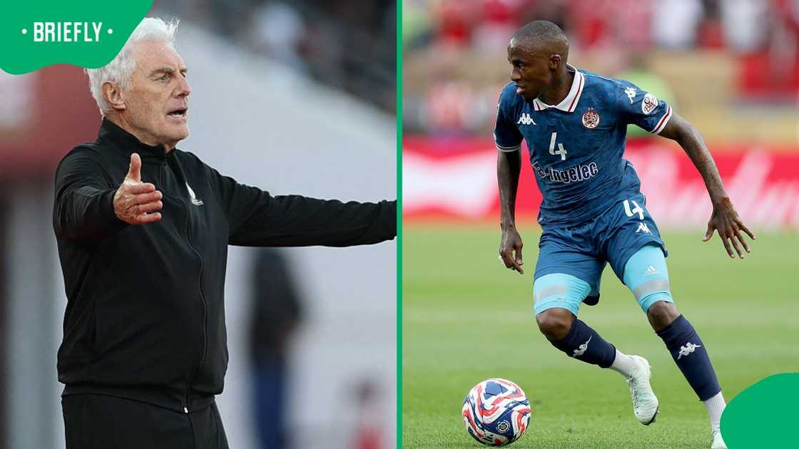Collage of Bafana Bafana coach Hugo Broos and Thembinkosi Lorch