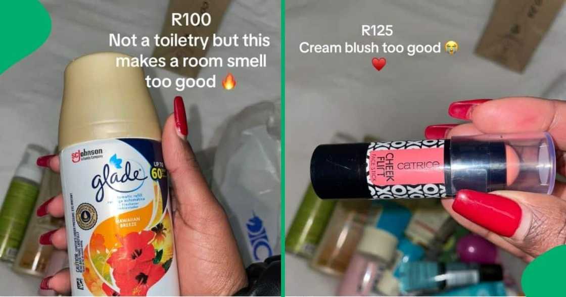 A young woman shared she bought a can of air freshener and cream blush from Clicks. A young woman shared she bought a can of air freshener and cream blush from Clicks.