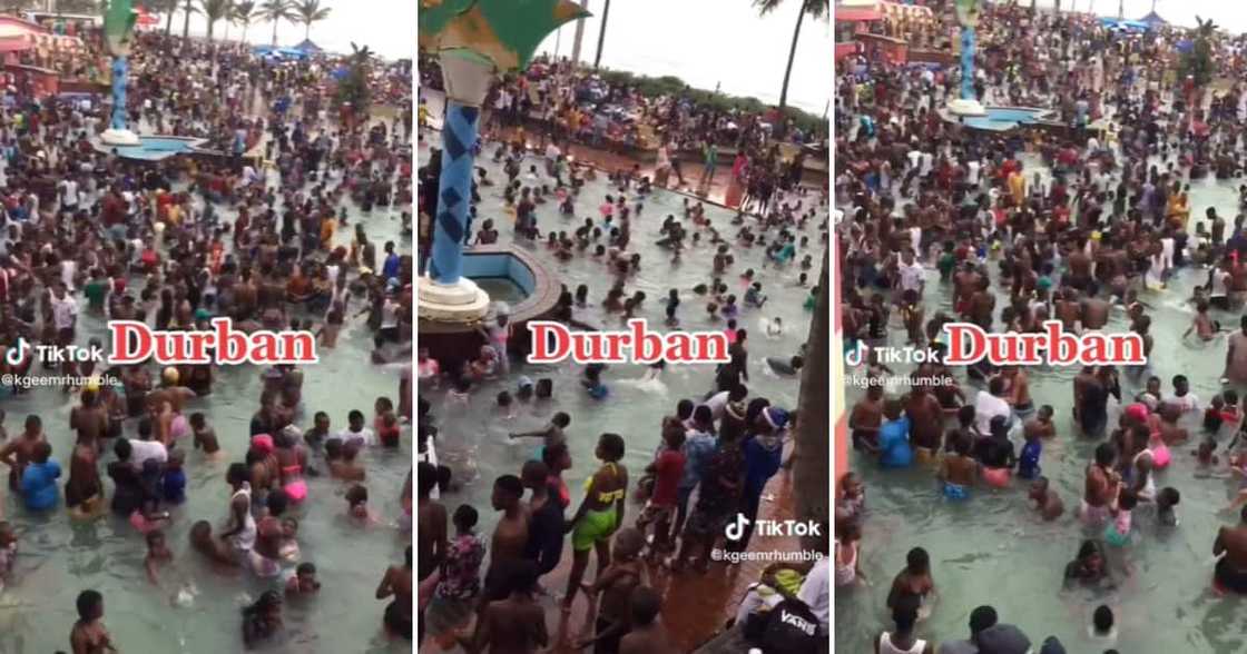 Packed public pool on Durban beachfront Packed public pool on Durban beachfront