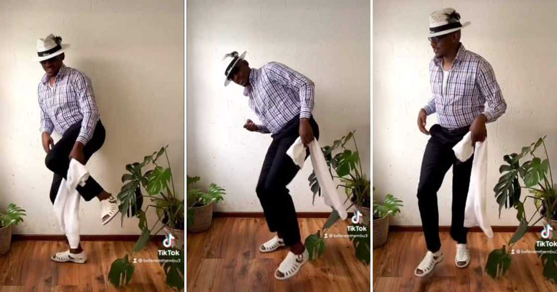 Bafana Mthembu shows off dancing in pantsula swag.