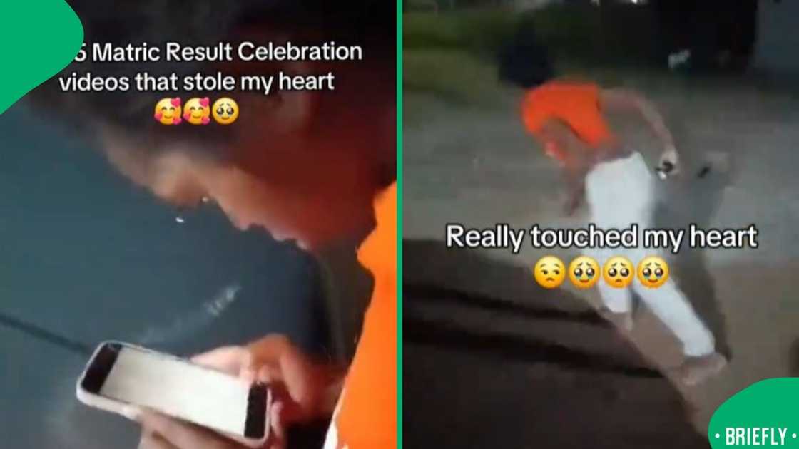 The screenshot on the right captured the moment she realised she passed, jumping up and down