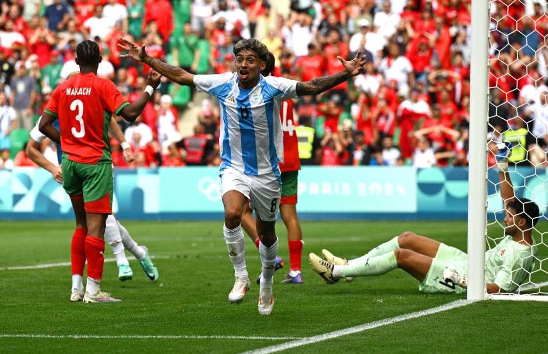 Cristian Medina celebrates after scoring at Paris 2024.