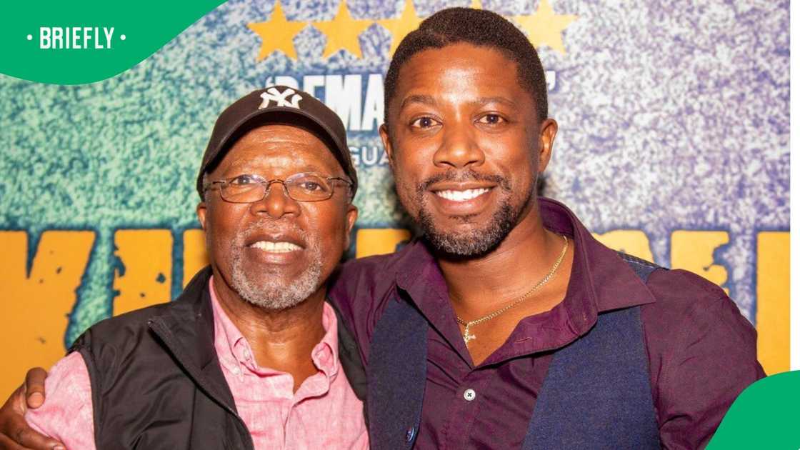 Acting duo, father and son, share a light moment. Acting duo, father and son, share a light moment.