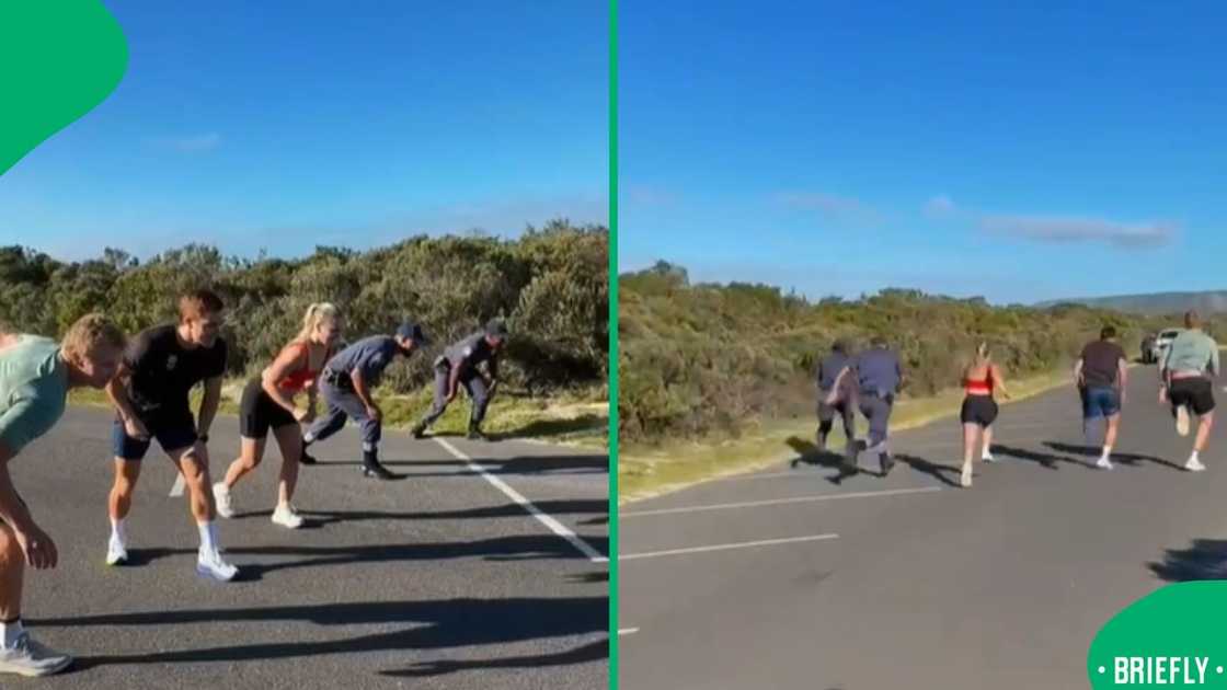 The visual on the right captured the police running with citizens The visual on the right captured the police running with citizens