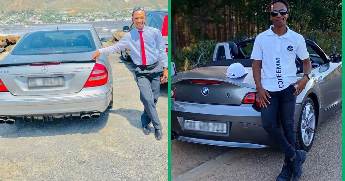 Mhlengi Ngcobo shows off his Mercedes and BMW