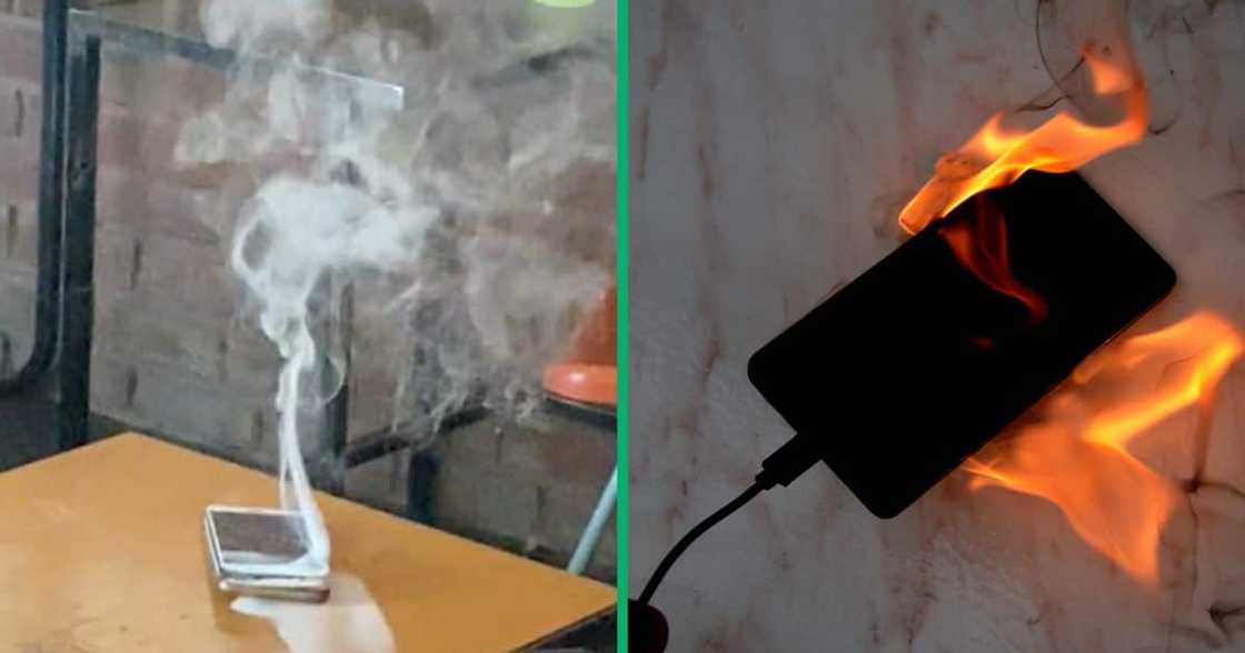 A student's phone was smoking, and a burning phone A student's phone was smoking, and a burning phone