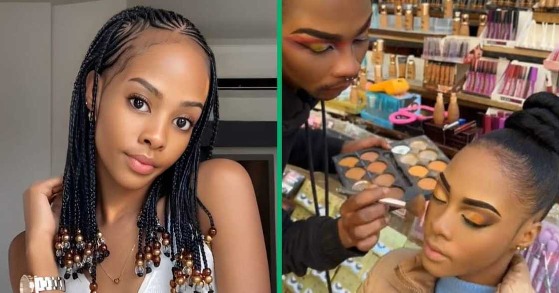 Woman gets her makeup done. Woman gets her makeup done.