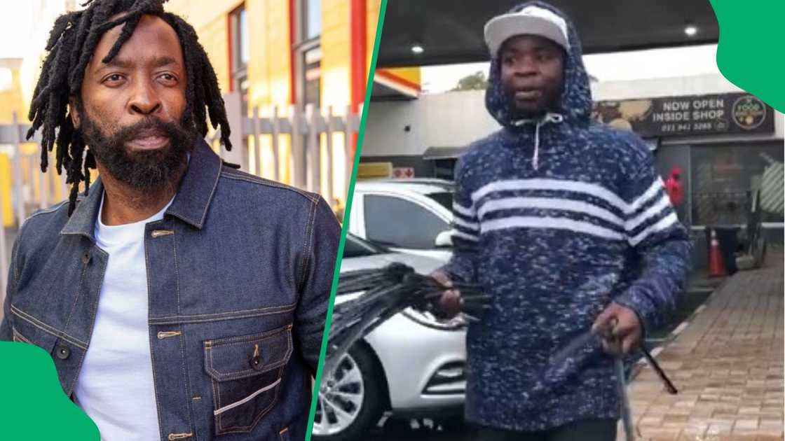 DJ Sbu rewards man selling products in rain DJ Sbu rewards man selling products in rain