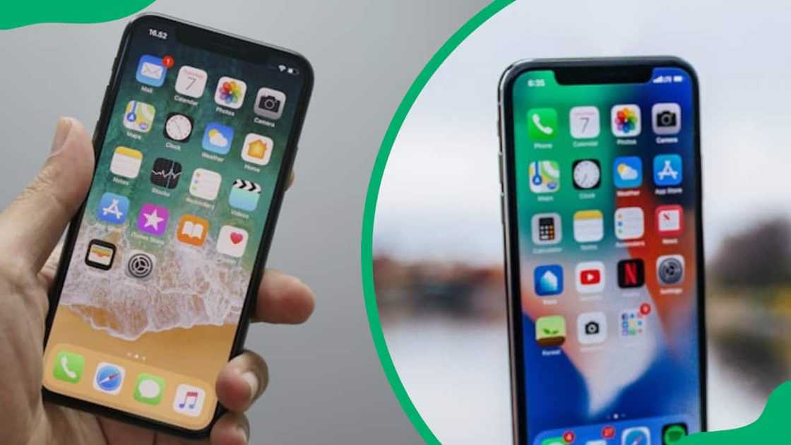 A hand holding an iPhone A hand holding an iPhone