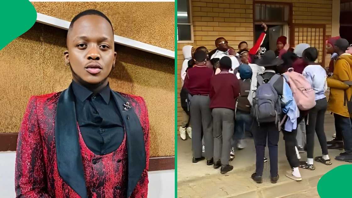 A male teacher wore girls' uniform to school.